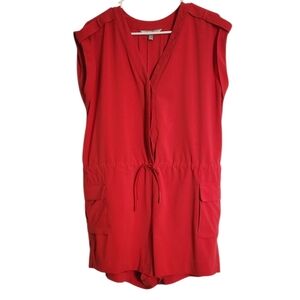 Athleta Sutton V-Neck Cinch Waist Hibiscus Red Romper